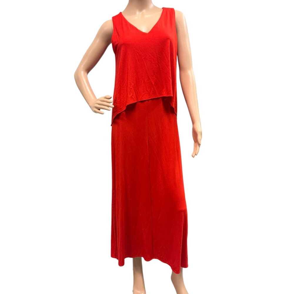 CHICO'S Layered Maxi Dress Popover Sleeveless Red Flame Scarlet Sz 00 (XS ~ 2)